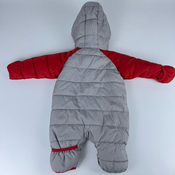 Nike Baby 3 Mo Fleece Lined Full Zip Puffer Snowsuit Atmosphere Gray Red Hooded - Picture 2 of 7